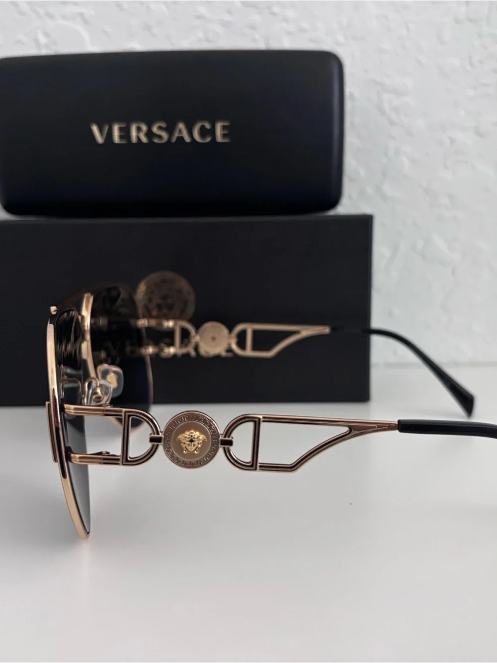 Versace  Gold Aviator Sunglasses with Dark Gray Lenses